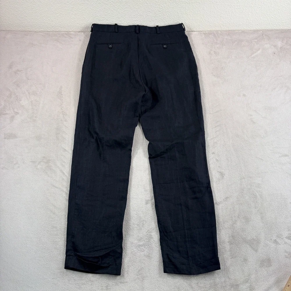 Vintage Polo Ralph Lauren Cuffed Pleated Trouser Pants Black 100% Linen 36x32